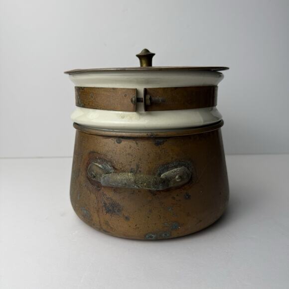 DOUBLE BOILER CERAMIC LINED COPPER BRASS VINTAGE - Picture 6 of 14